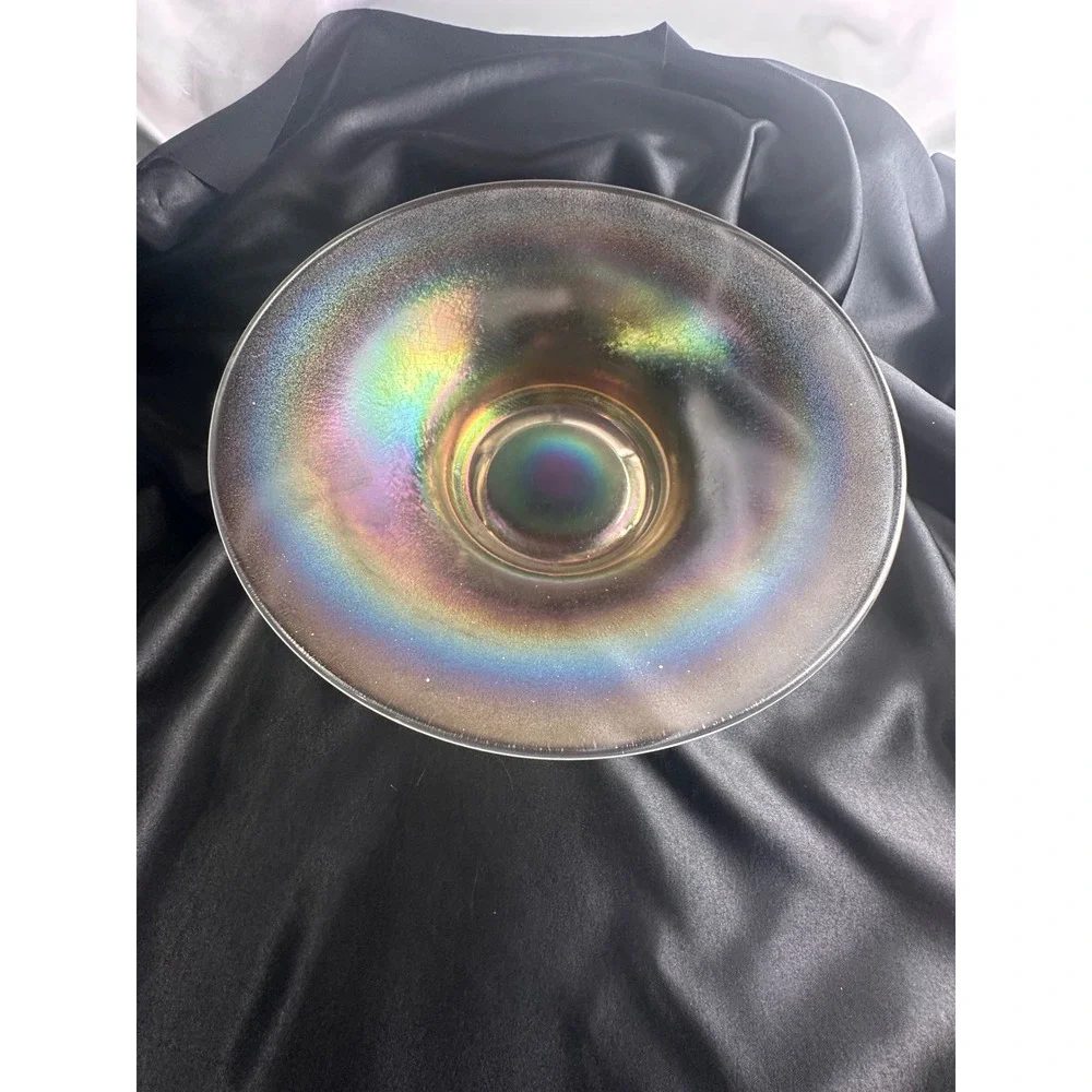 Vintage Iridescent Stretch Glass Console Bowl Rainbow 10 Inch Centerpiece